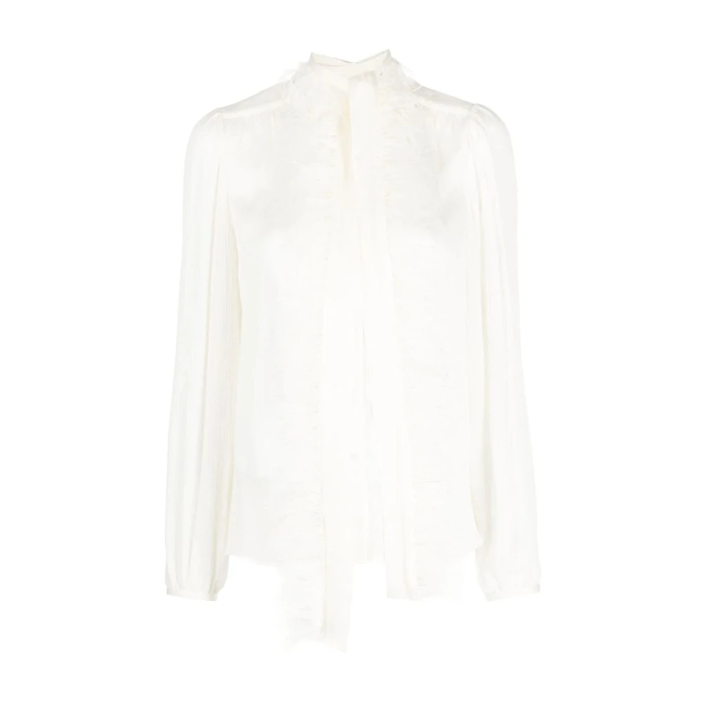Twinset Women's White Blouses, L, Elegant Blue Long Sleeve Shirt