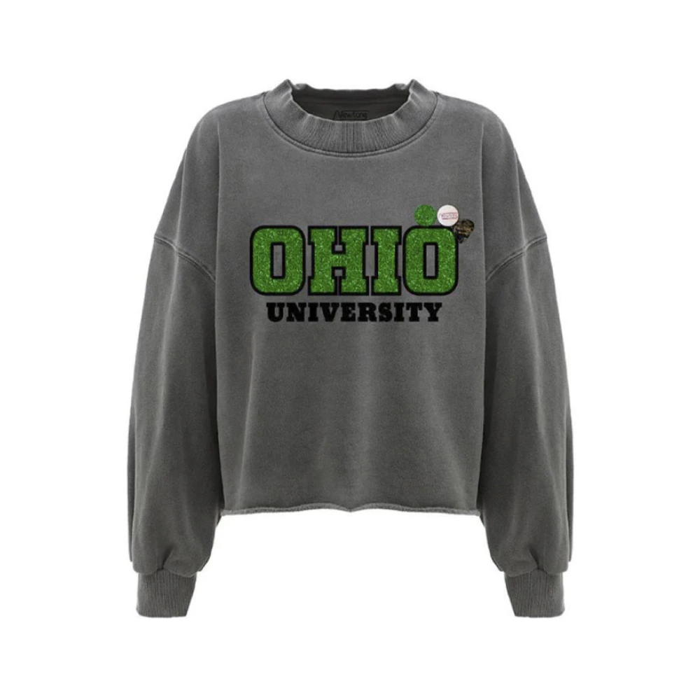 Newtone Universiteitssweatshirt Groene Glitter Gray Dames