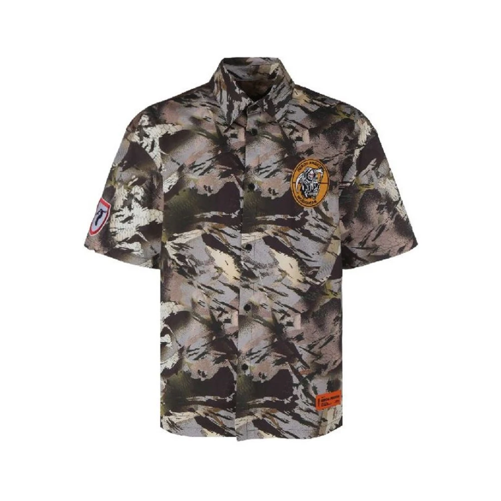 Heron Preston Men's Multicolor Short Sleeve Shirts, L, Green Cotton Pattern Shirt
