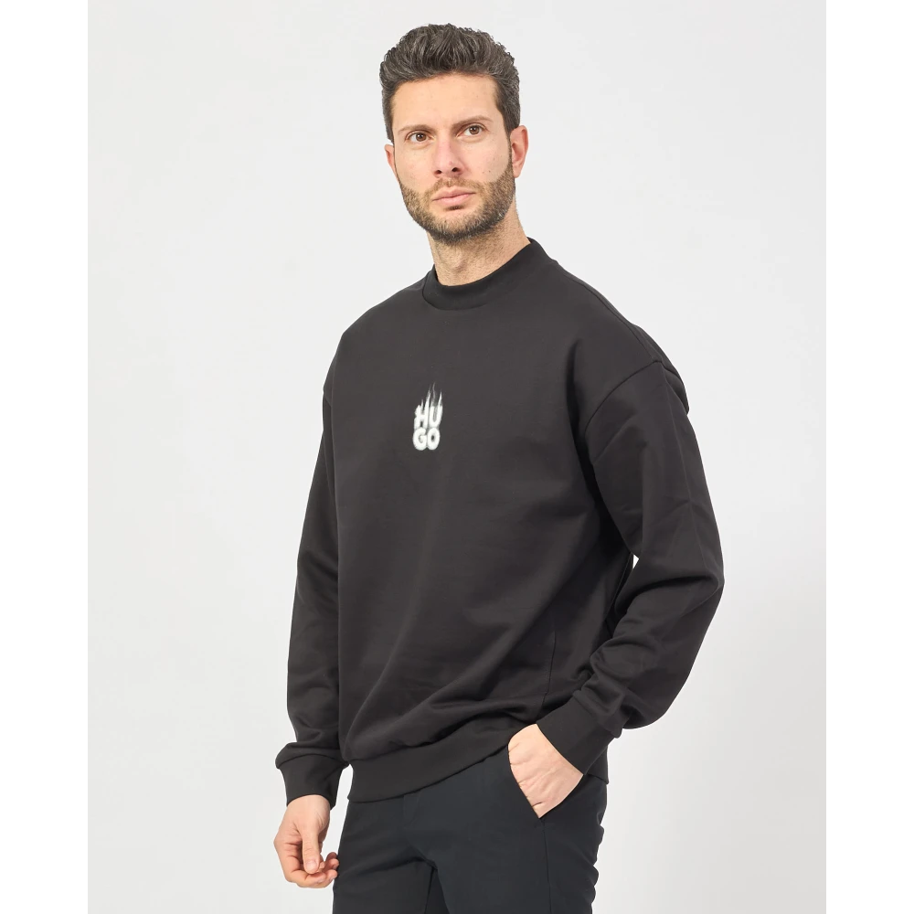Hugo Boss Zwarte heren sweatshirt met reliëf logo Black Heren