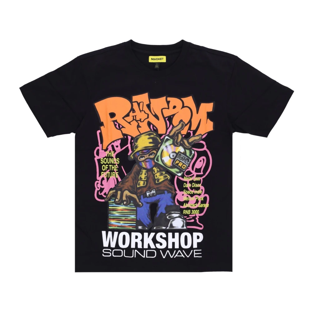 Market Zwarte Soundwave Print Tee Black Heren