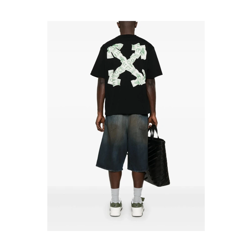 Off White Zwart Logo Print Crew Neck T-shirt Black Heren