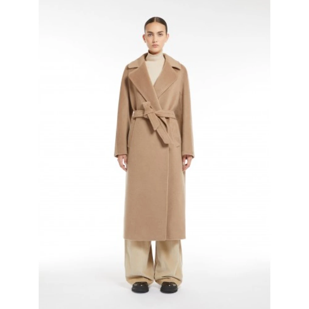 Max Mara Elegante Lange Wol Alpaca Jas Beige Dames