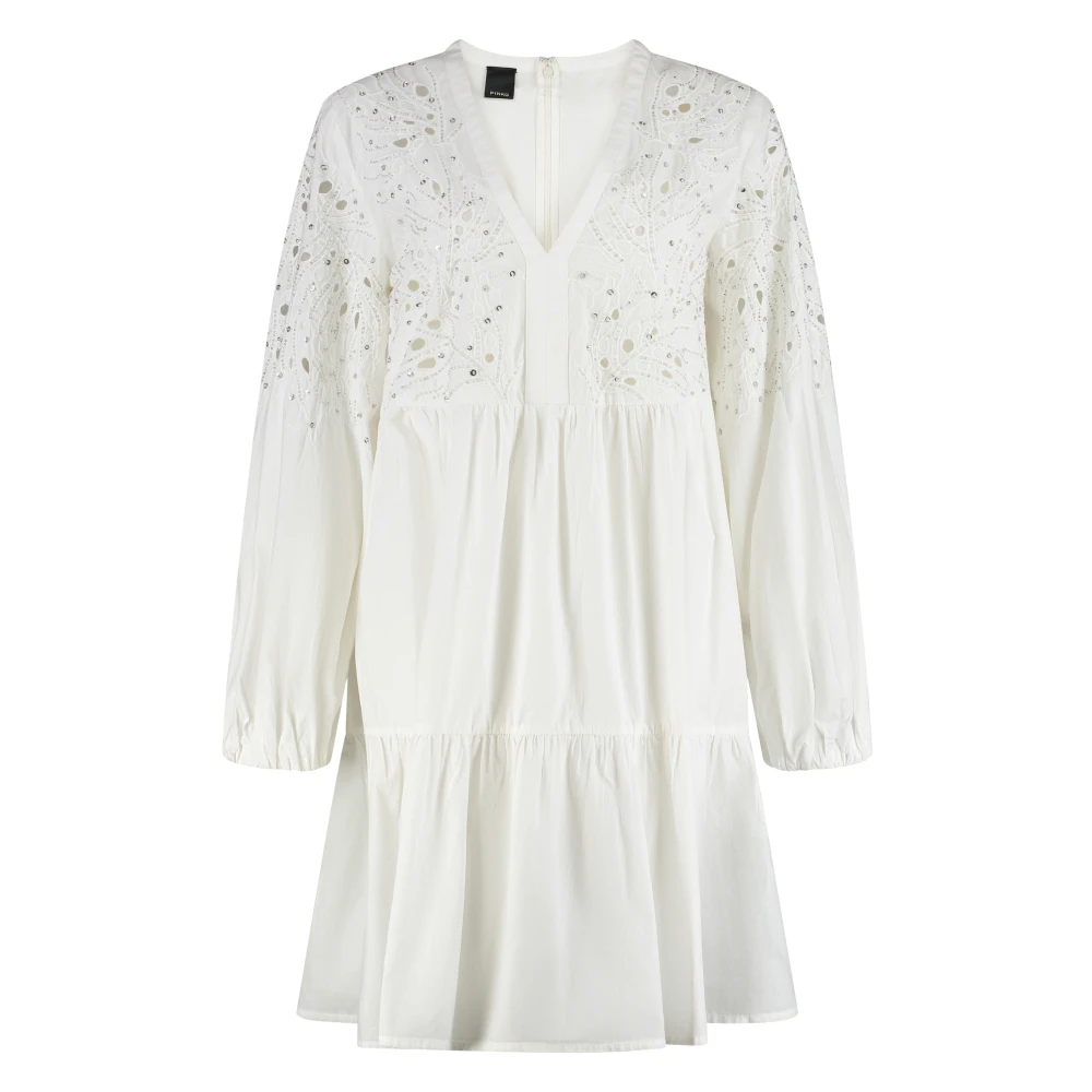 Pinko Women's White Short Dresses, Xs, Cotton Mini-Dress With Broderie Anglaise
