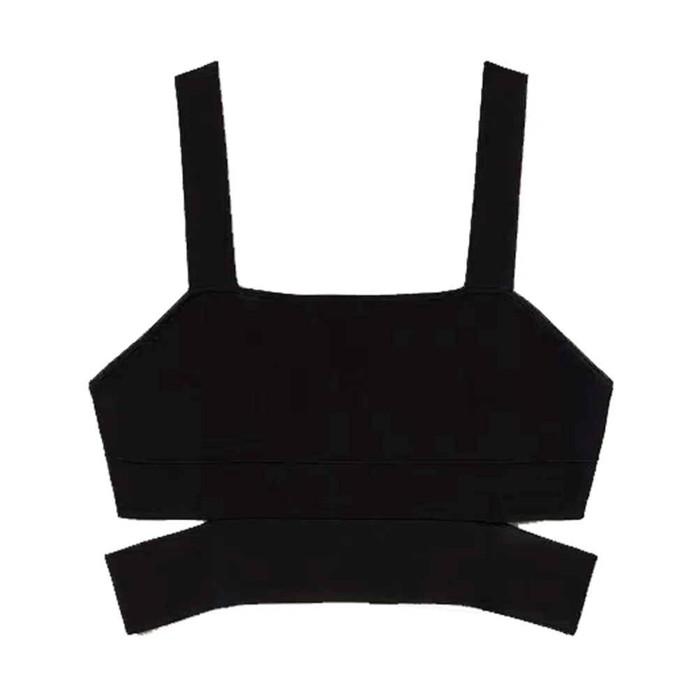 Twinset Gebreide Crop Top met Zijuitsparingen Black Dames