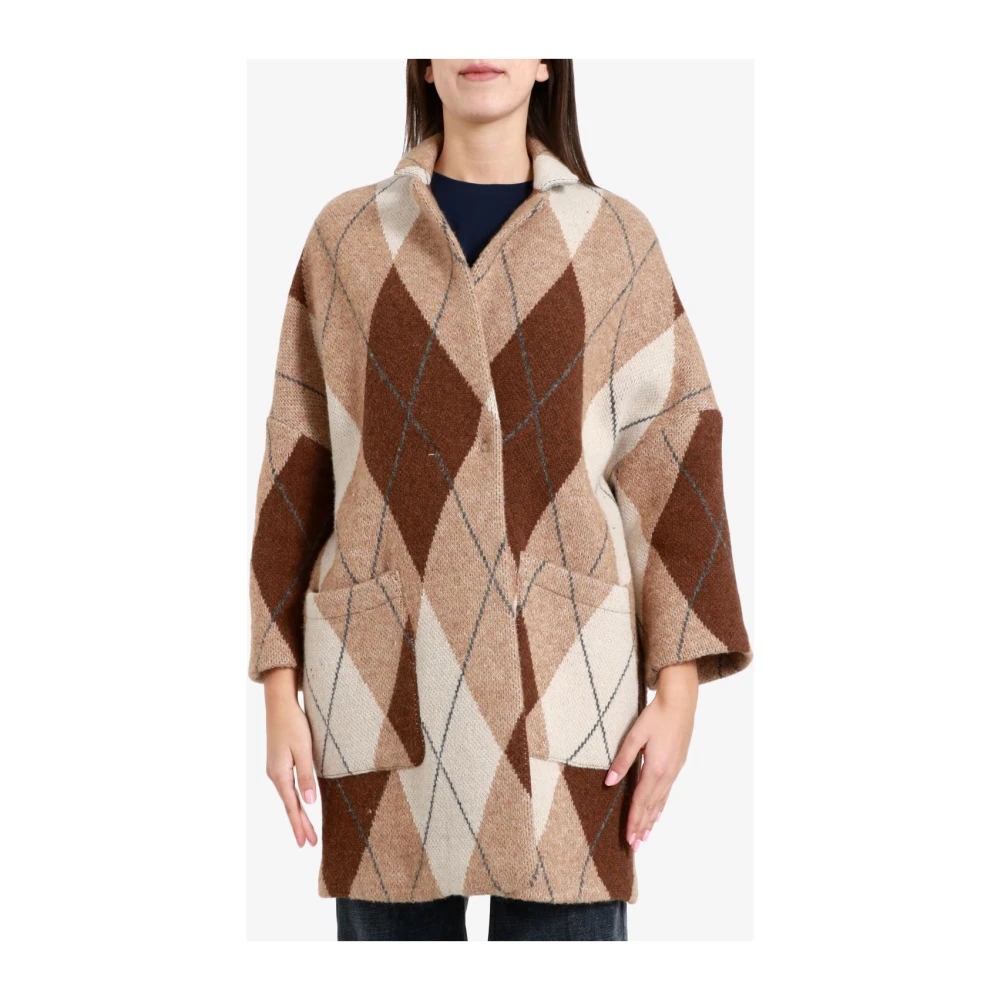 Semicouture Wollen Jas met Diamantpatroon Multicolor Dames