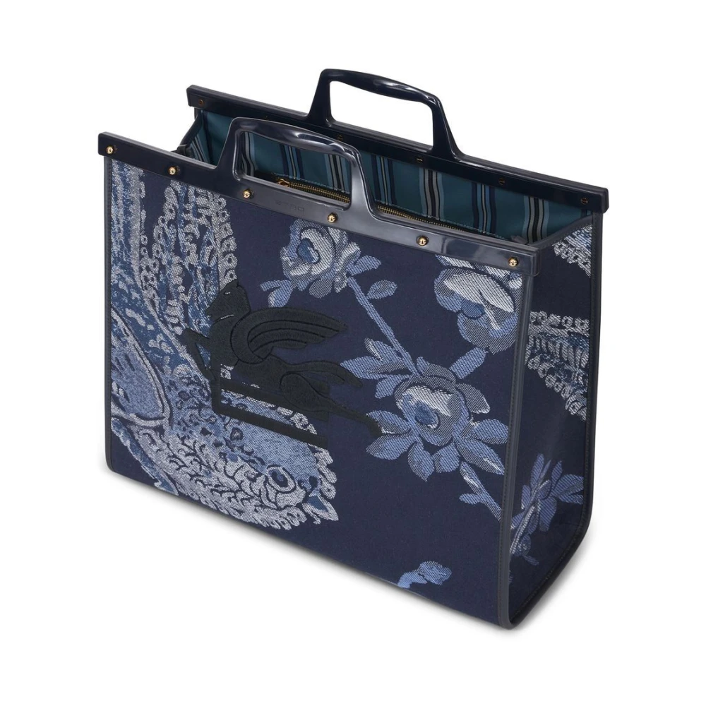 ETRO Blauwe Jacquard Tote Tas met Pegasus Motief Blue Dames