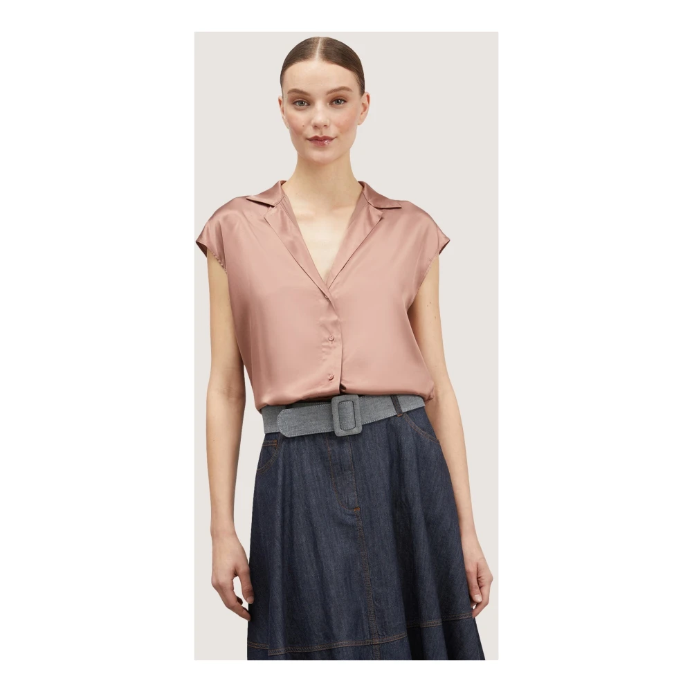 Motivi Satin Kimono Blouse met Vleermuismouwen Brown Dames