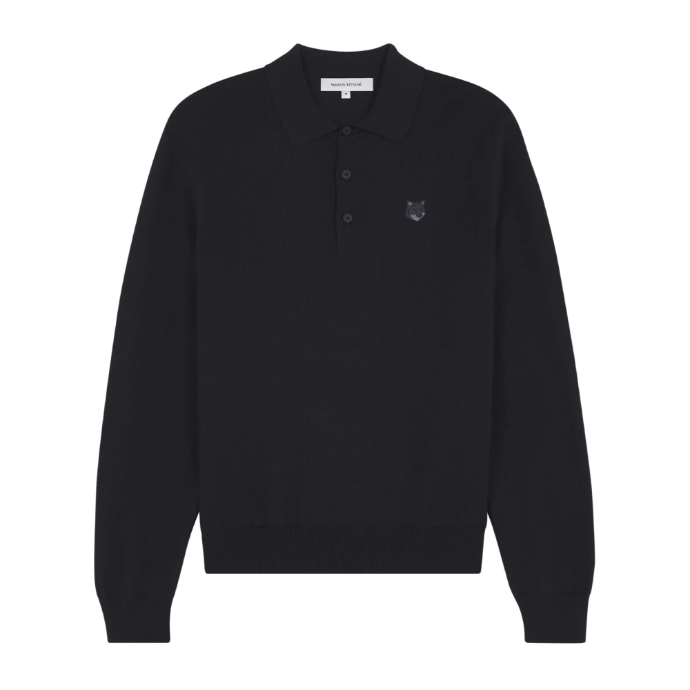 Maison Kitsuné Geborduurde Foxy Patch Wol Polo Shirt Black Heren
