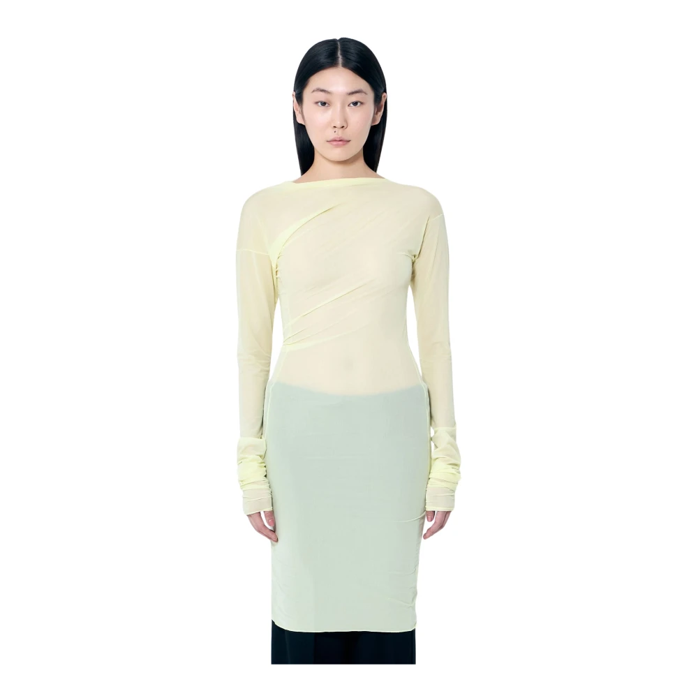 Dries Van Noten Gedrapeerd Crewneck Lange Mouw Top Yellow Dames