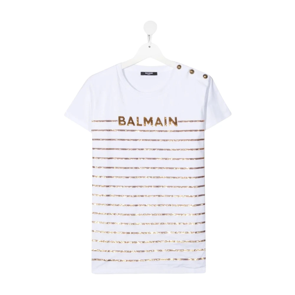 Balmain Guldrandig Fantasi T-Shirt White, Flicka