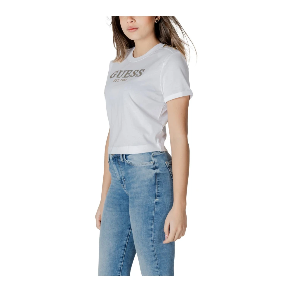 Guess Wit Katoenen T-Shirt Korte Mouw Ronde Hals White Dames