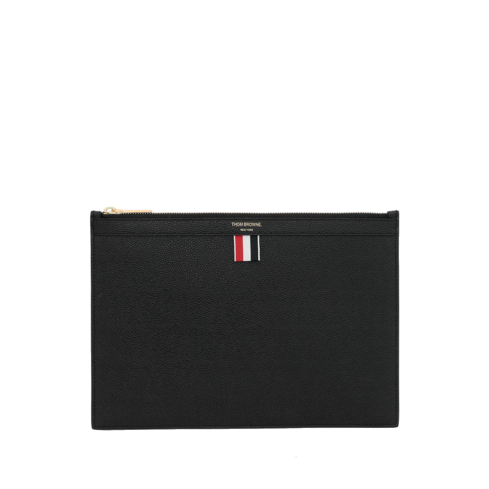 Thom Browne Svart Läder Dokumenthållare med Tricolor Foder Black, Herr
