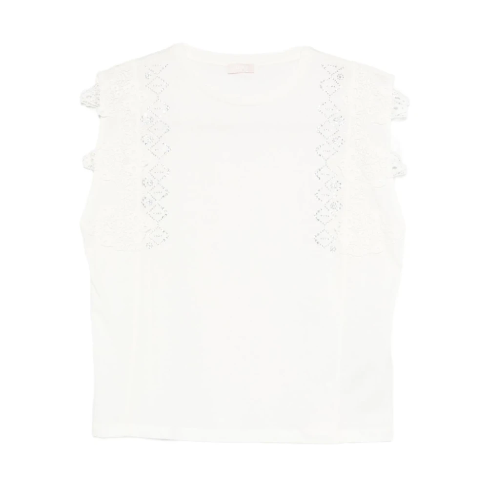 Liu Jo Women's White Sleeveless Tops, L, Rhinestone Embellished T-Shirt