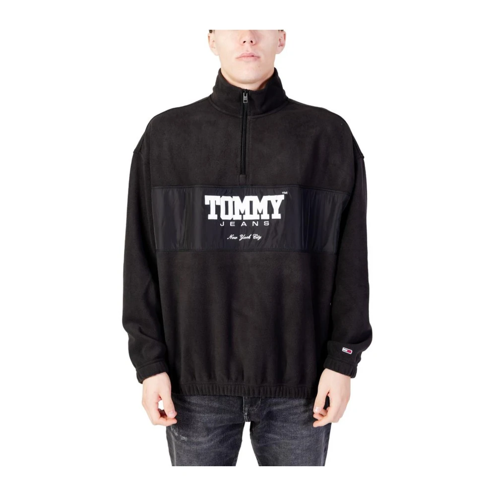 Tommy Jeans Zwarte Polyester Hoodless Sweatshirt Black Heren