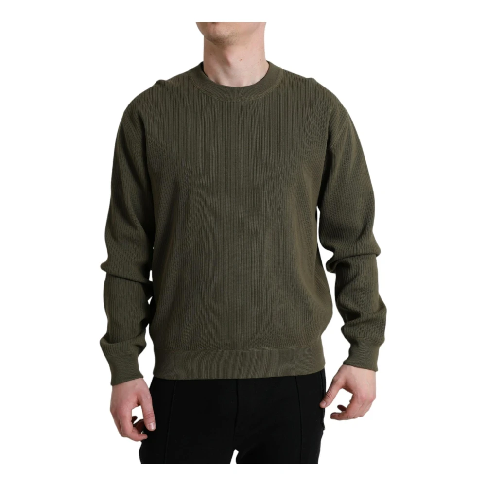 Dolce & Gabbana Men's Green Round-Neck Knitwear,, Cotton Crew Neck Pullover Jumper Medium