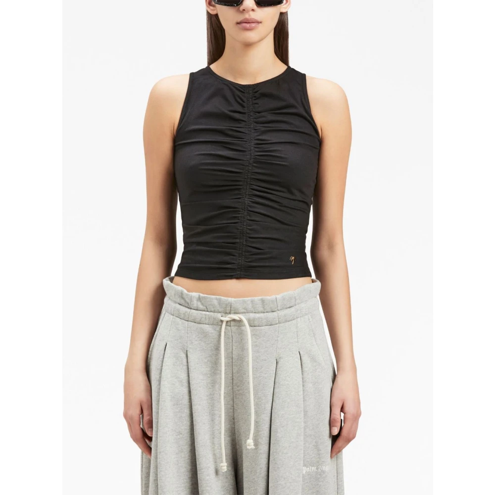 Palm Angels Zwarte Jersey Top met Ruchedetail aan de Voorkant Black Dames