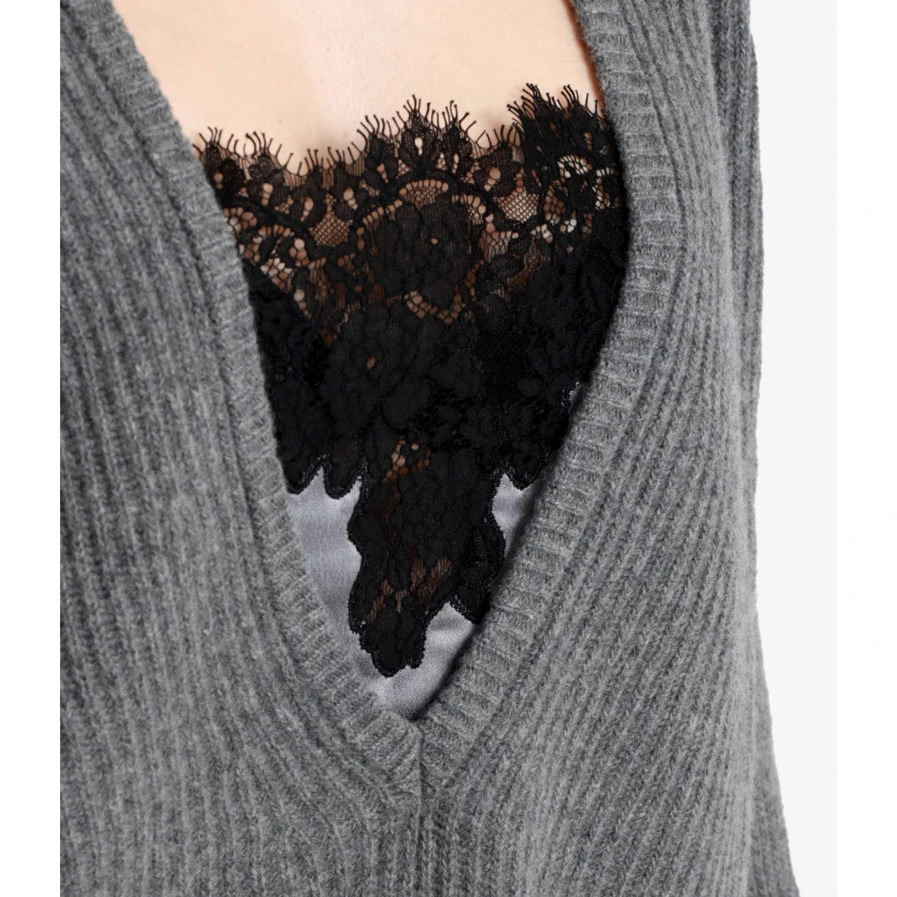 Semicouture Grijze Wollen Gebreide V-Hals Trui Gray Dames