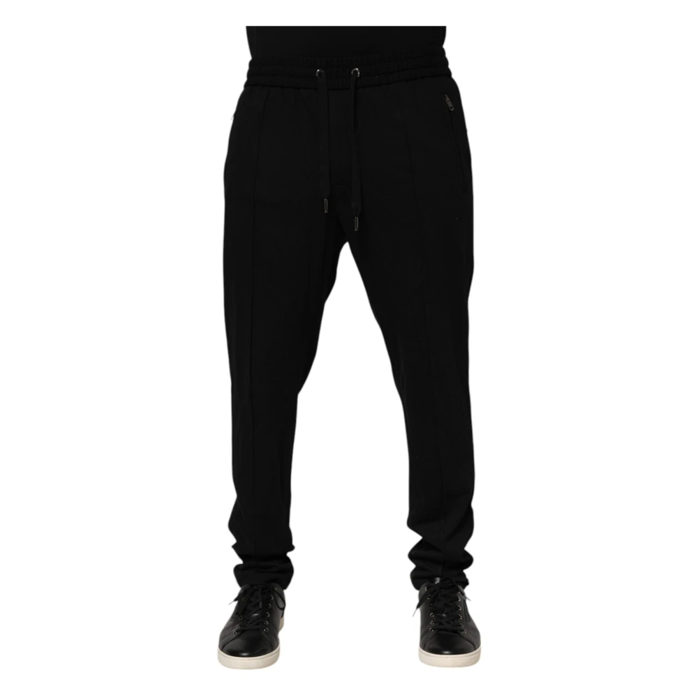 Dolce & Gabbana Men's Black Viscose Skinny Logo Jogger Trousers - Sweatpants - 2XL - Trousers