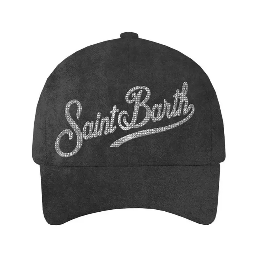 Saint Barth Zwarte Velvet Baseballpet met Strass Black Dames
