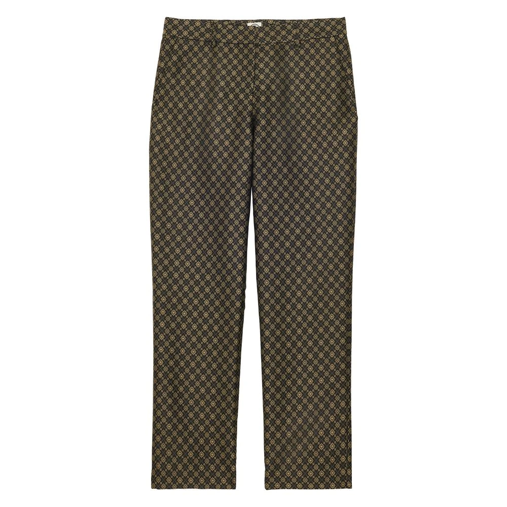 Ines De La Fressange Paris Audrey zwarte en gouden jacquard geweven broek Black Dames