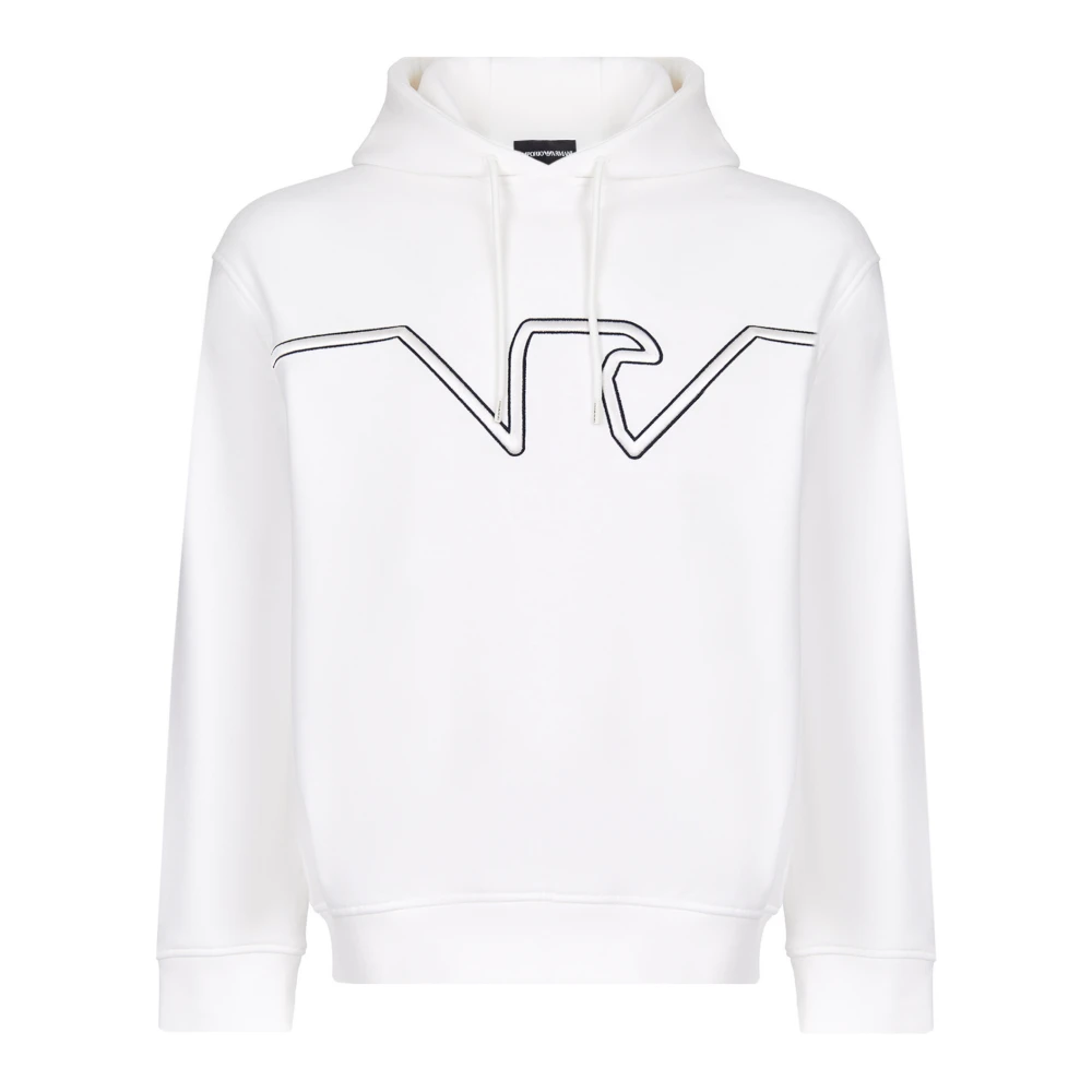 Emporio Armani Witte Jersey Hoodie met reliëf Adelaar Logo White Heren