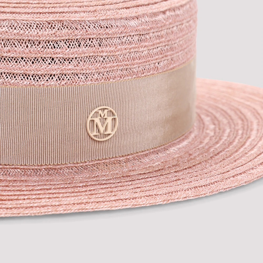 Maison Michel Beige Bunker Kiki Straw Hat Pink Dames