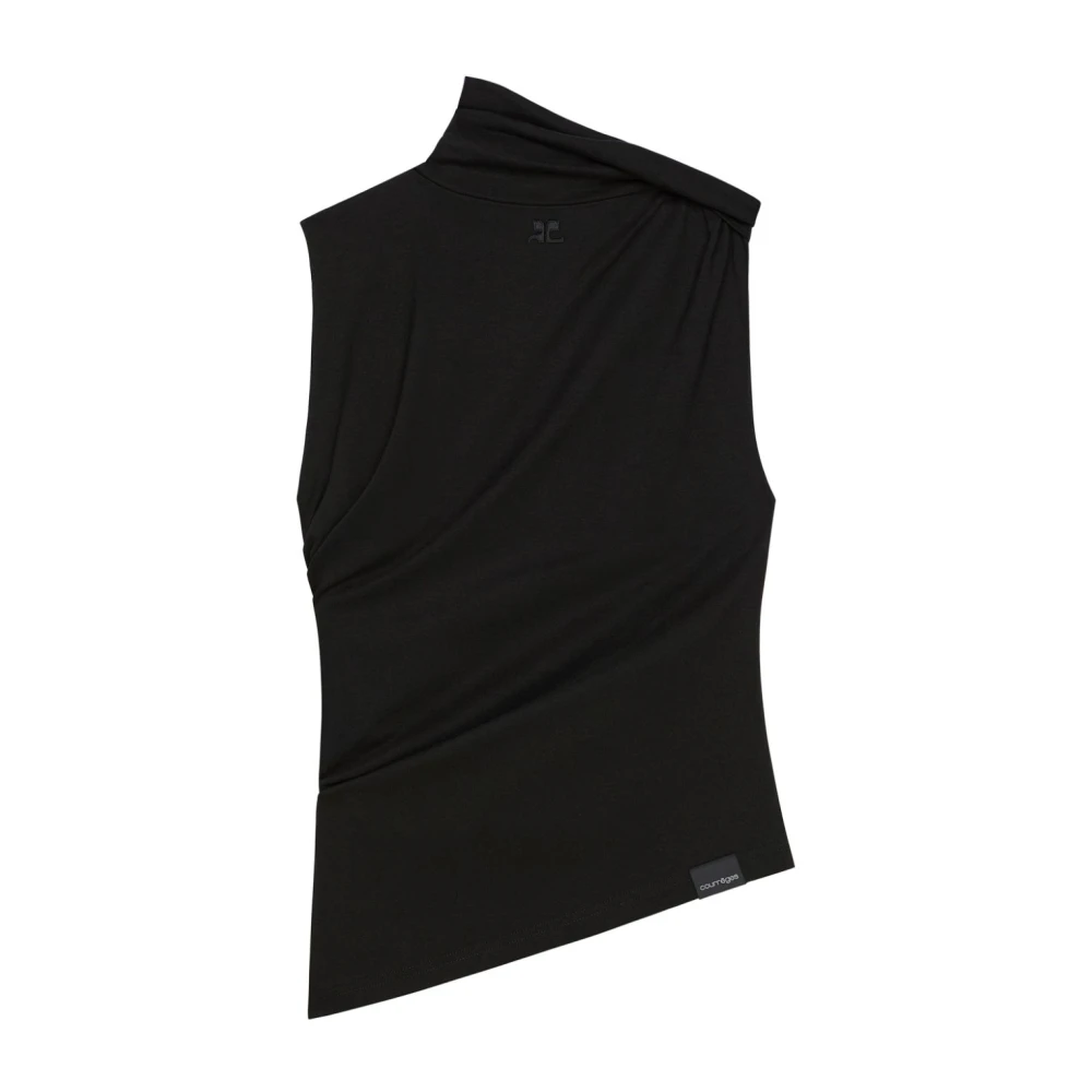 Courrèges Zwarte Mouwloze Jersey Top met AC Borduurwerk Black Dames