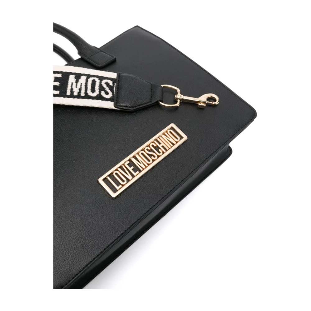 Love Moschino Zwarte leren schoudertas met logo detail Black Dames