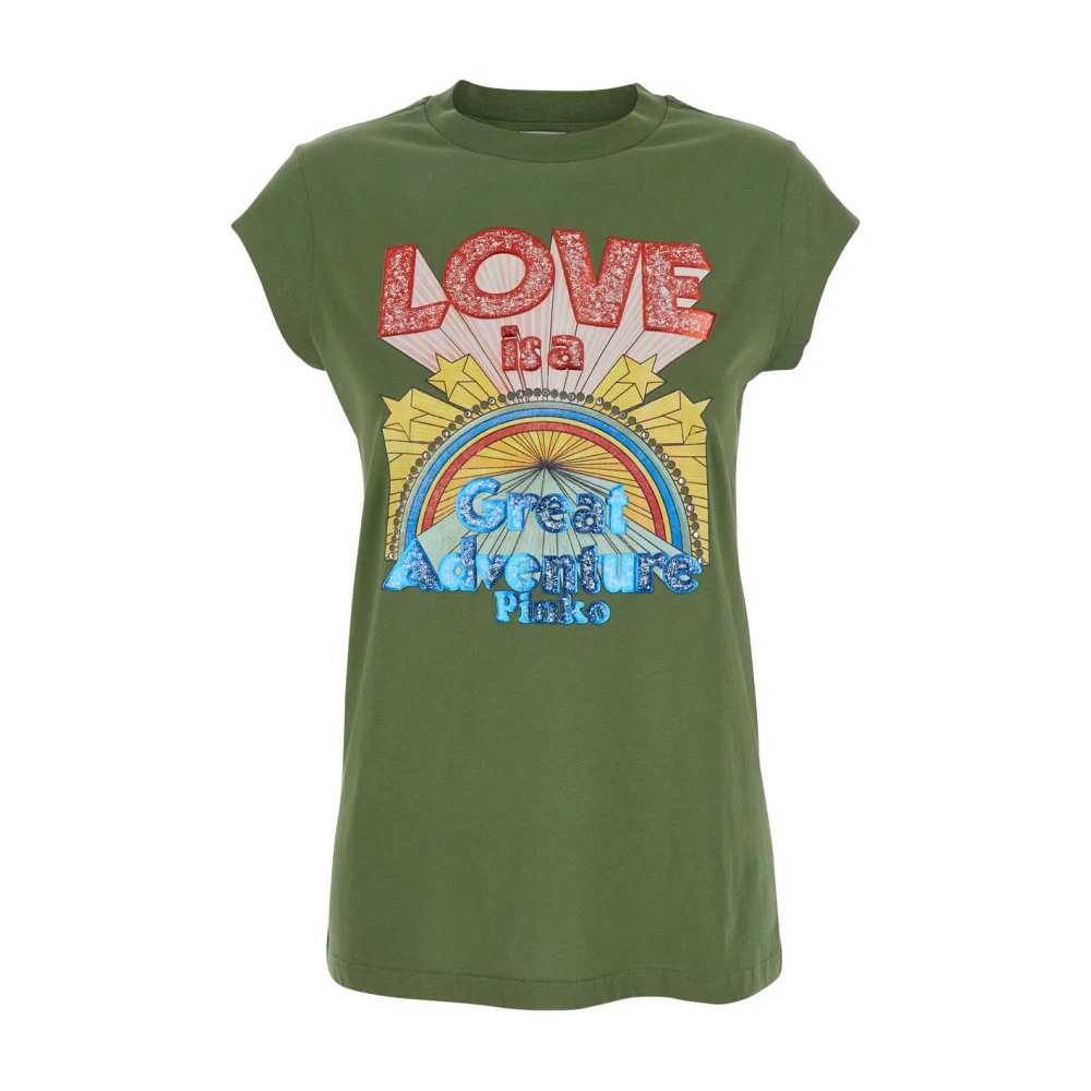 pinko Groene Grafische Print Katoenen T-shirt Vrouw Green Dames