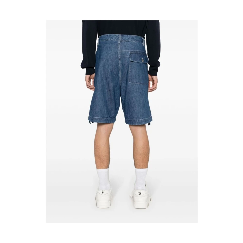 C.P. Company Blauwe Denim Logo Print Trekkoord Shorts Blue Heren