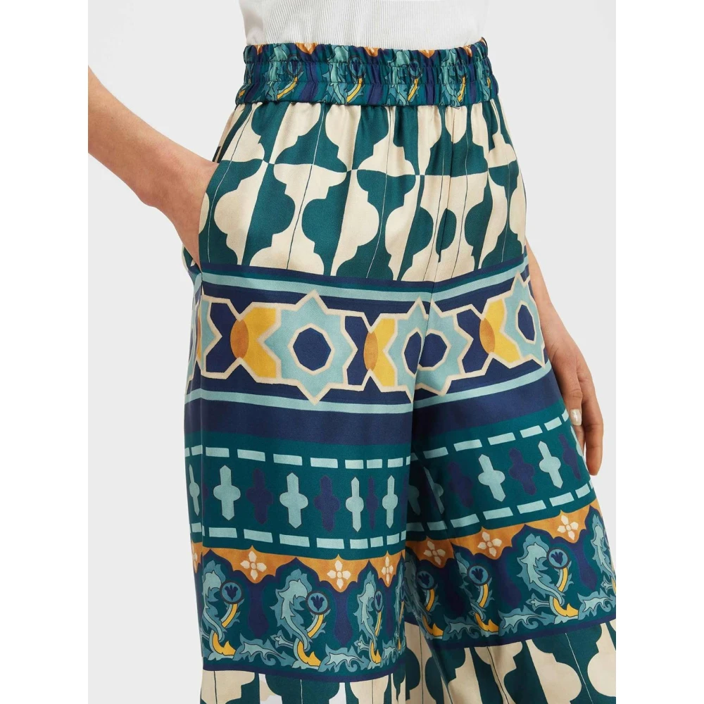 La DoubleJ Zijden Palazzo Broek met Kleurrijk Patroon Multicolor Dames