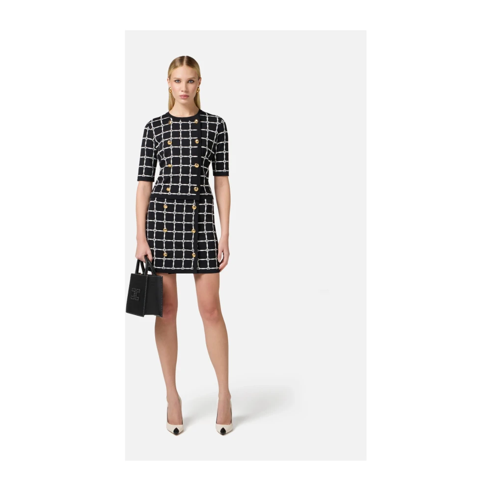 Elisabetta Franchi Jacquard Logo Vest met Gouden Knopen Black Dames