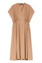 brown-midi-poplin-dress-with-crossed-v-neck