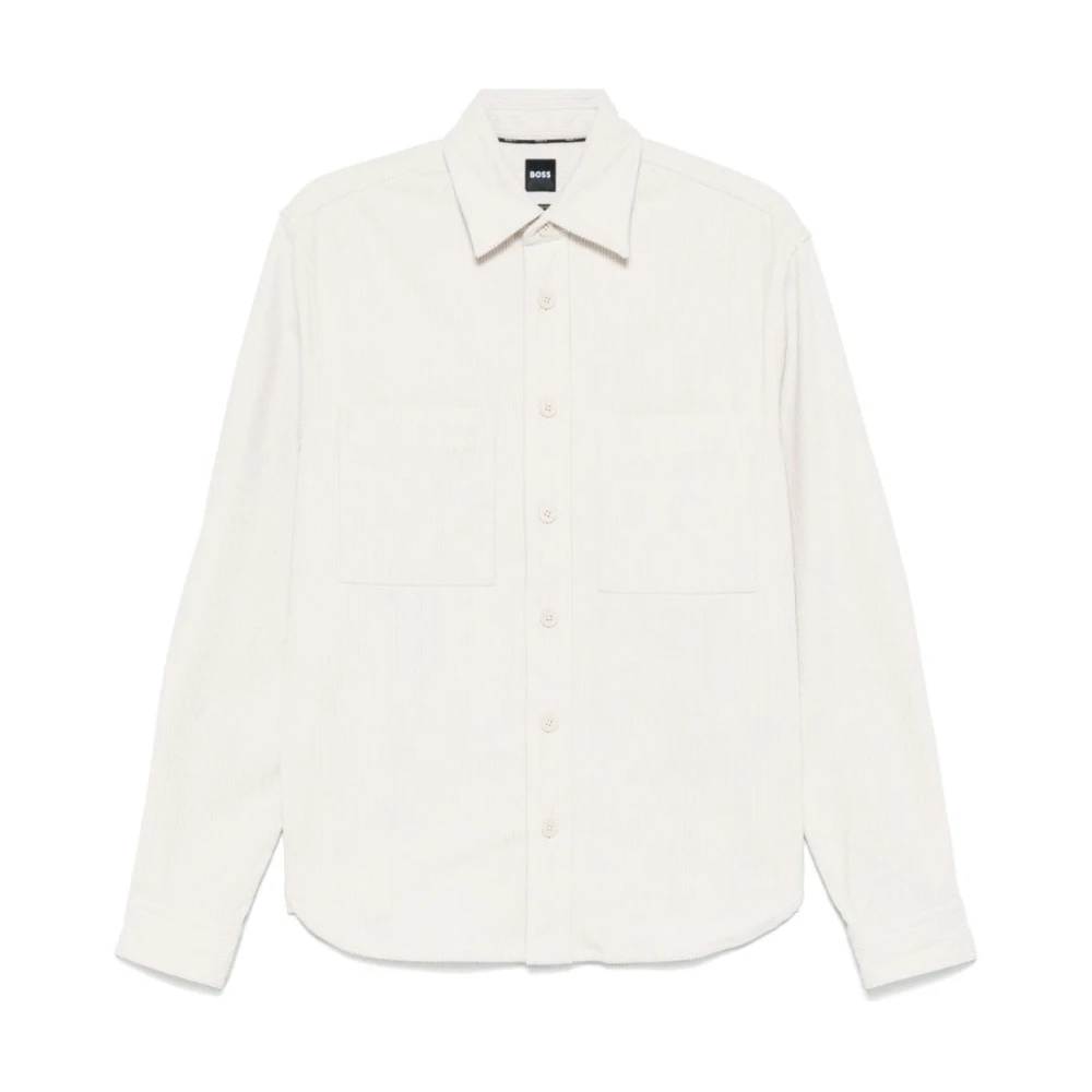 Hugo Boss Ribfluwelen Voorkant Knoopshirt Wit White Heren