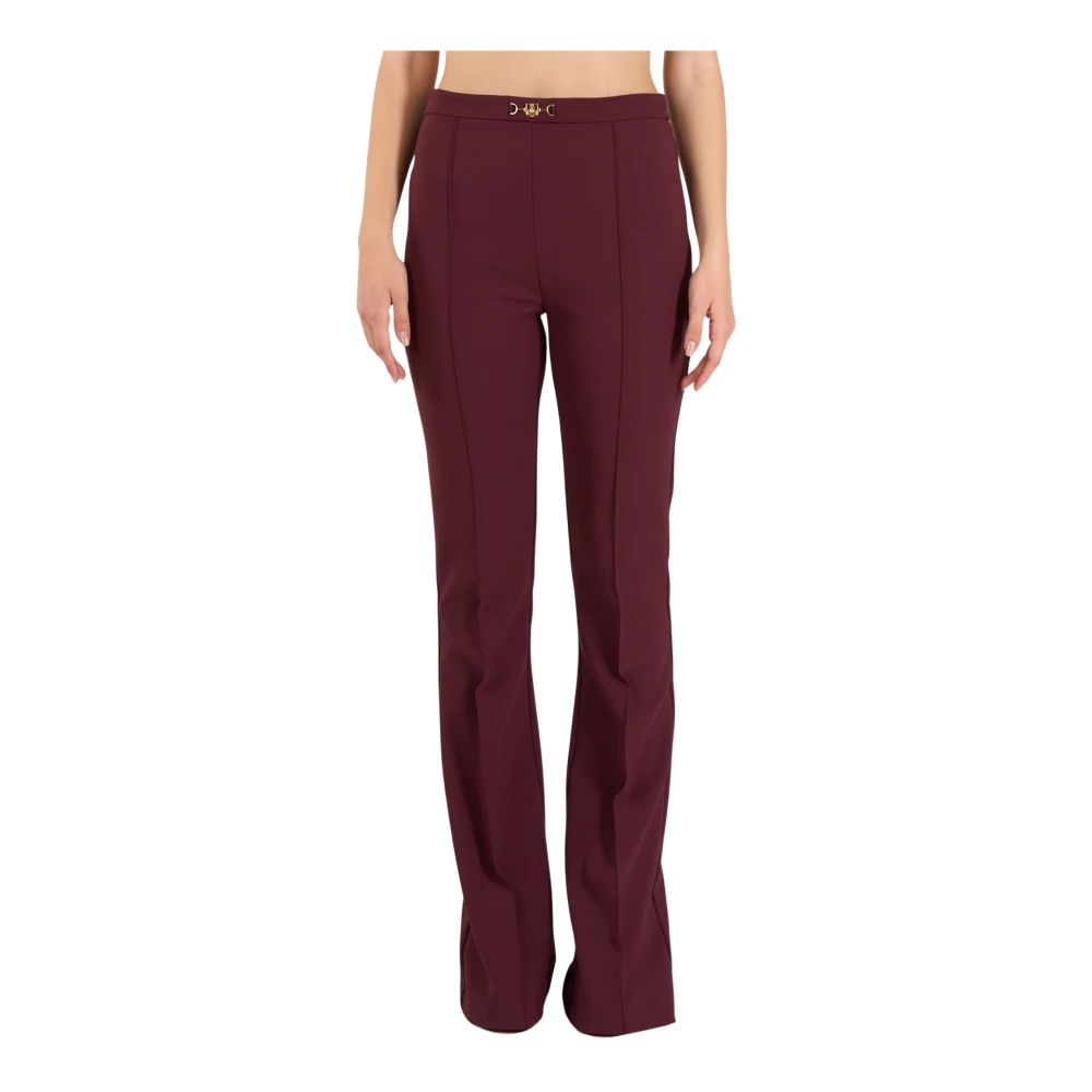 Elisabetta Franchi Wijde Pijp Stretch Crepe Broek Red Dames