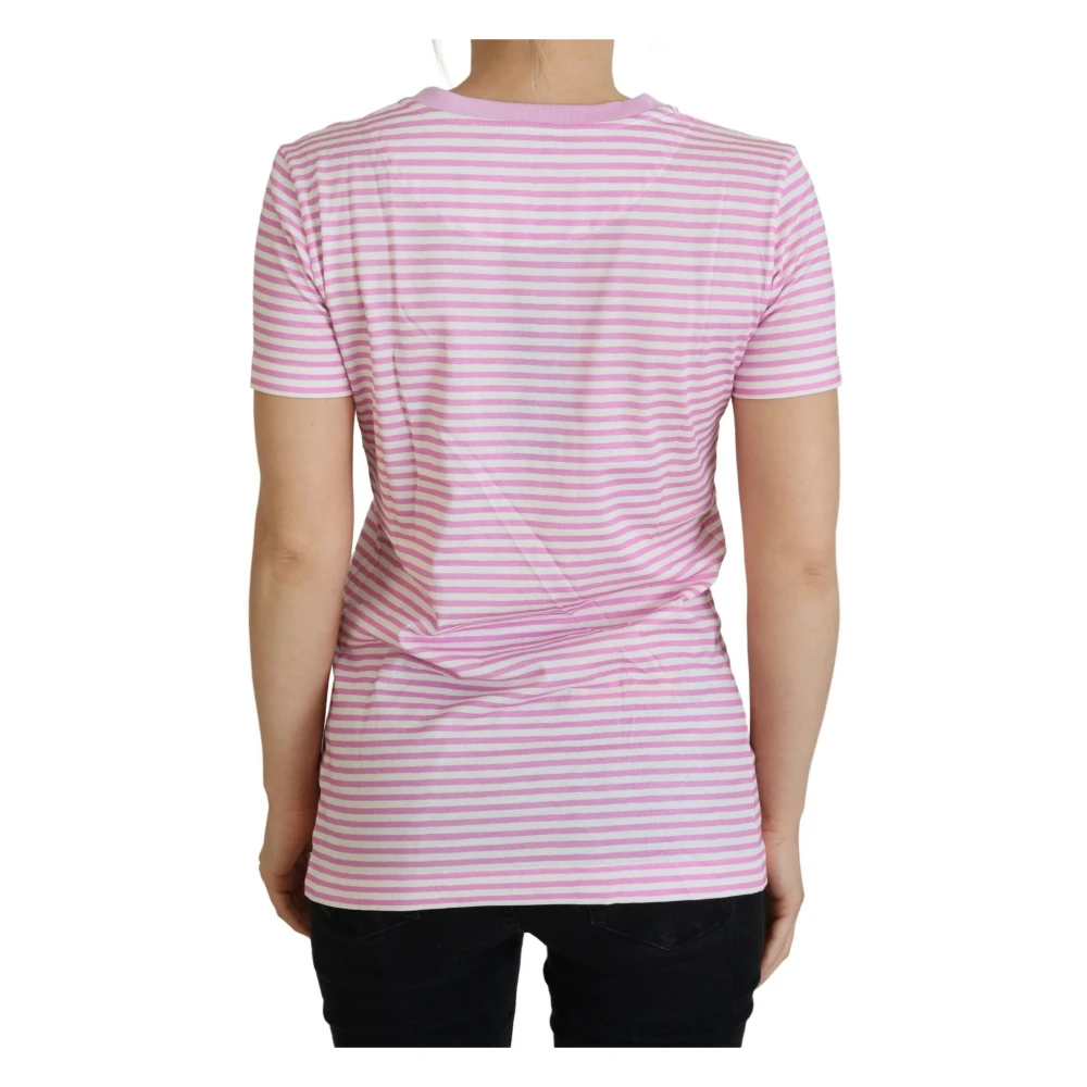 Dolce & Gabbana Gestreepte Liefdesaffaire Katoenen T-shirt Pink Dames