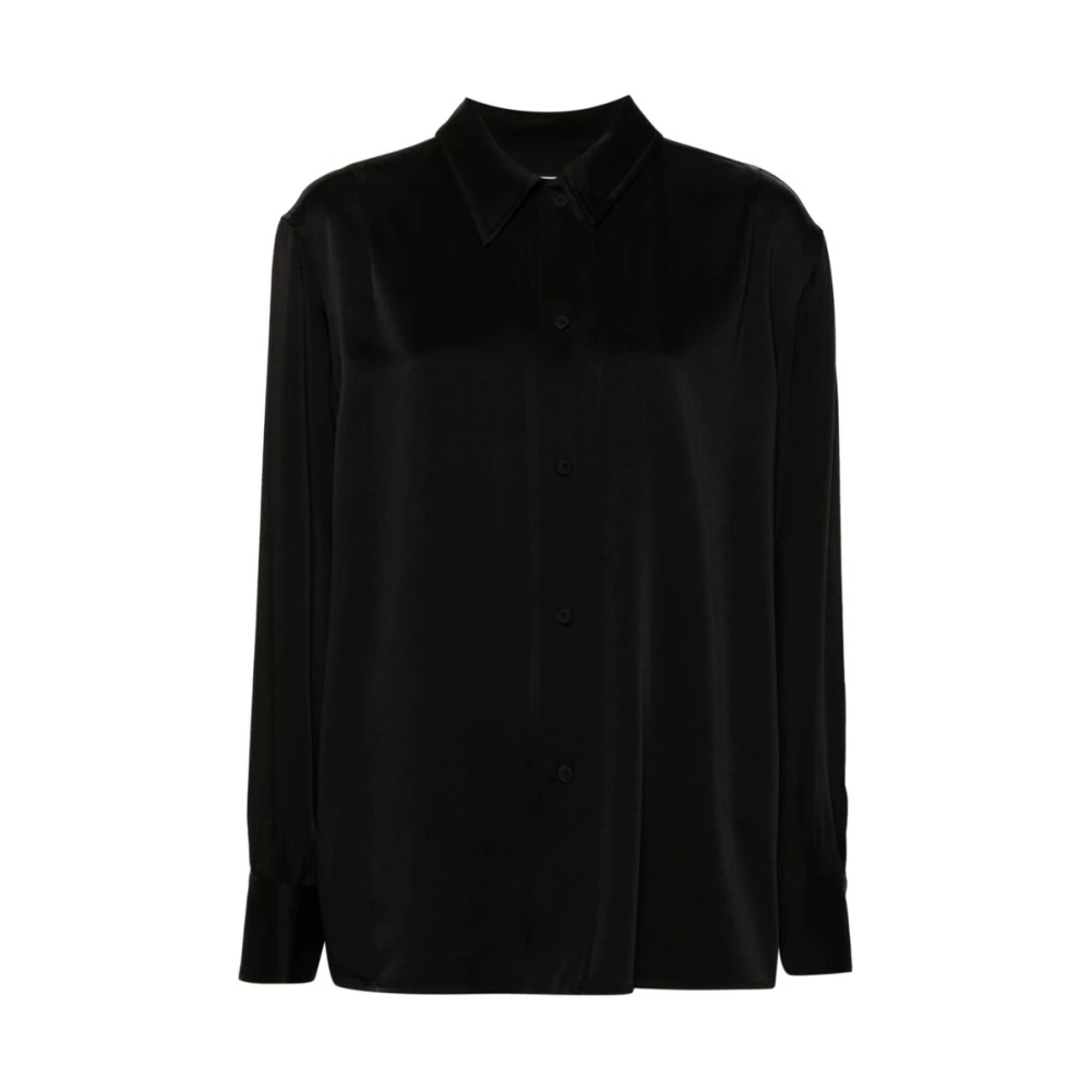 Jil Sander Zwarte Satijnen Overhemd met Wijde Mouwen Black Dames