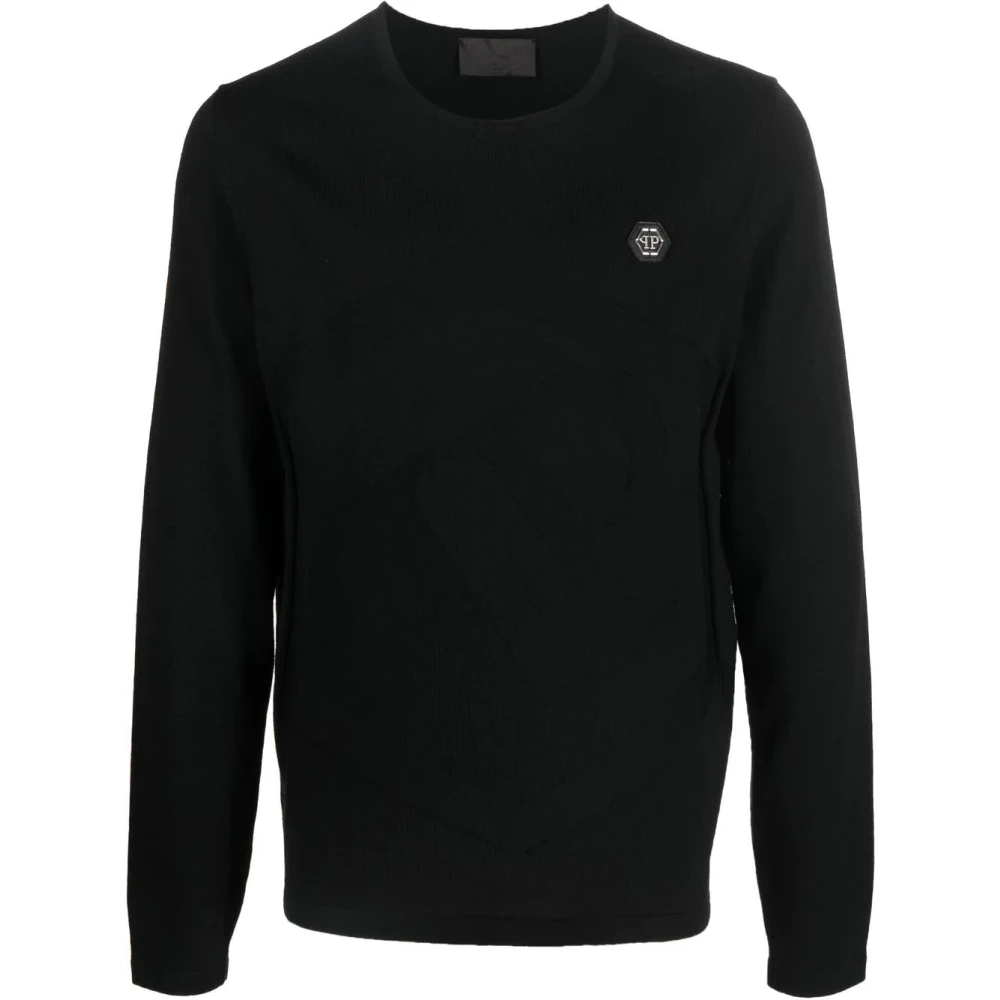 Philipp Plein Zwarte Wol Ronde Hals Pullover Black Heren