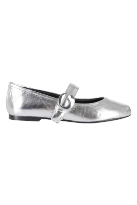 Silver Metallic Läder Ballerina Bä Flats