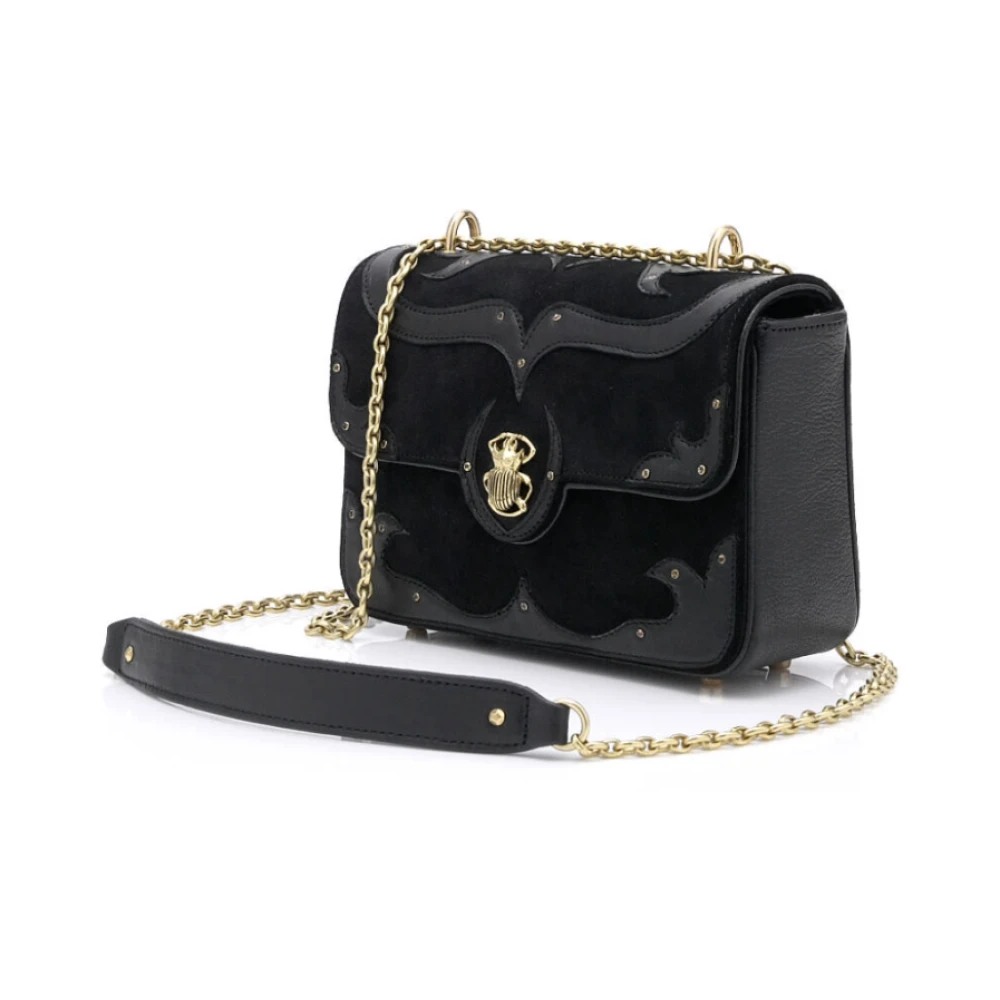 Claris Virot Patchwork Noir Schoudertas met Ketting Black Dames