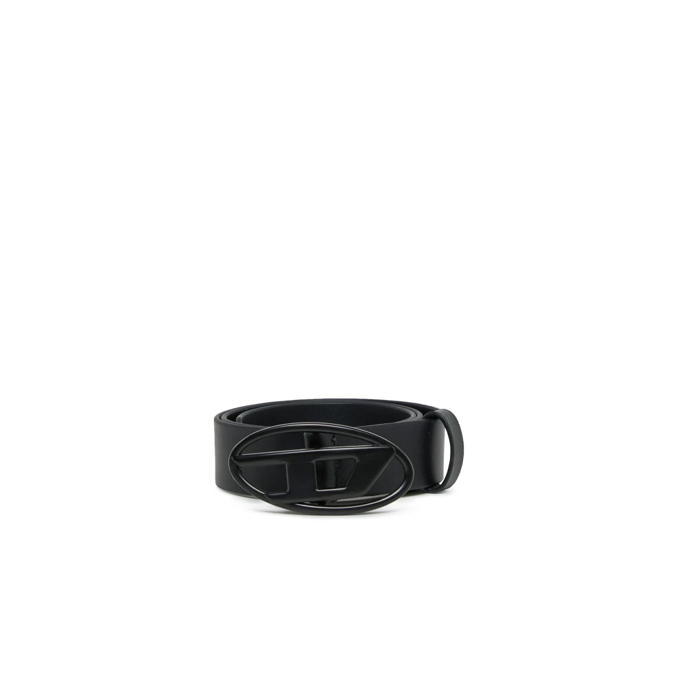 Diesel Black Belts & Suspenders, Unisex, L, Leather Belt With Oval Logo Buckle