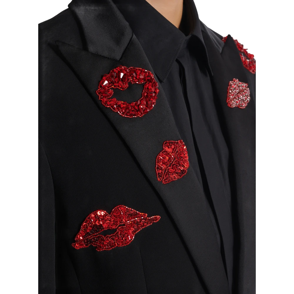 Balmain Crepe 1-knoops jasje met Kiss borduurwerk Black Heren