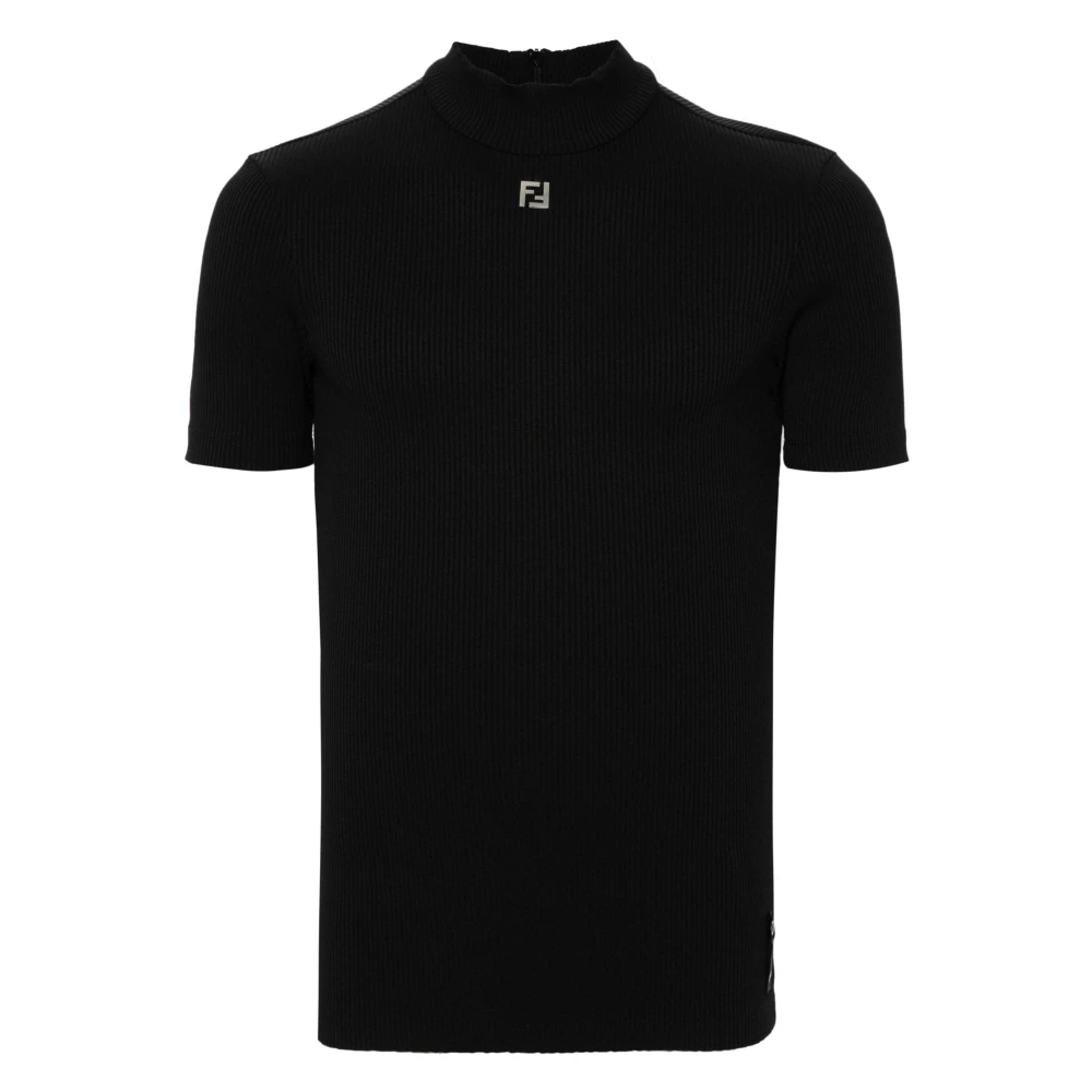Fendi Logo Plaque Stretch T-shirt Black Heren