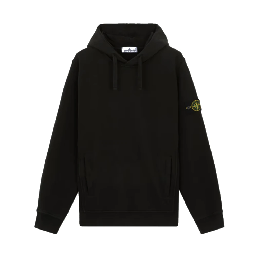 Stone Island Hoodie met geborstelde katoenen fleecezakken Black Heren