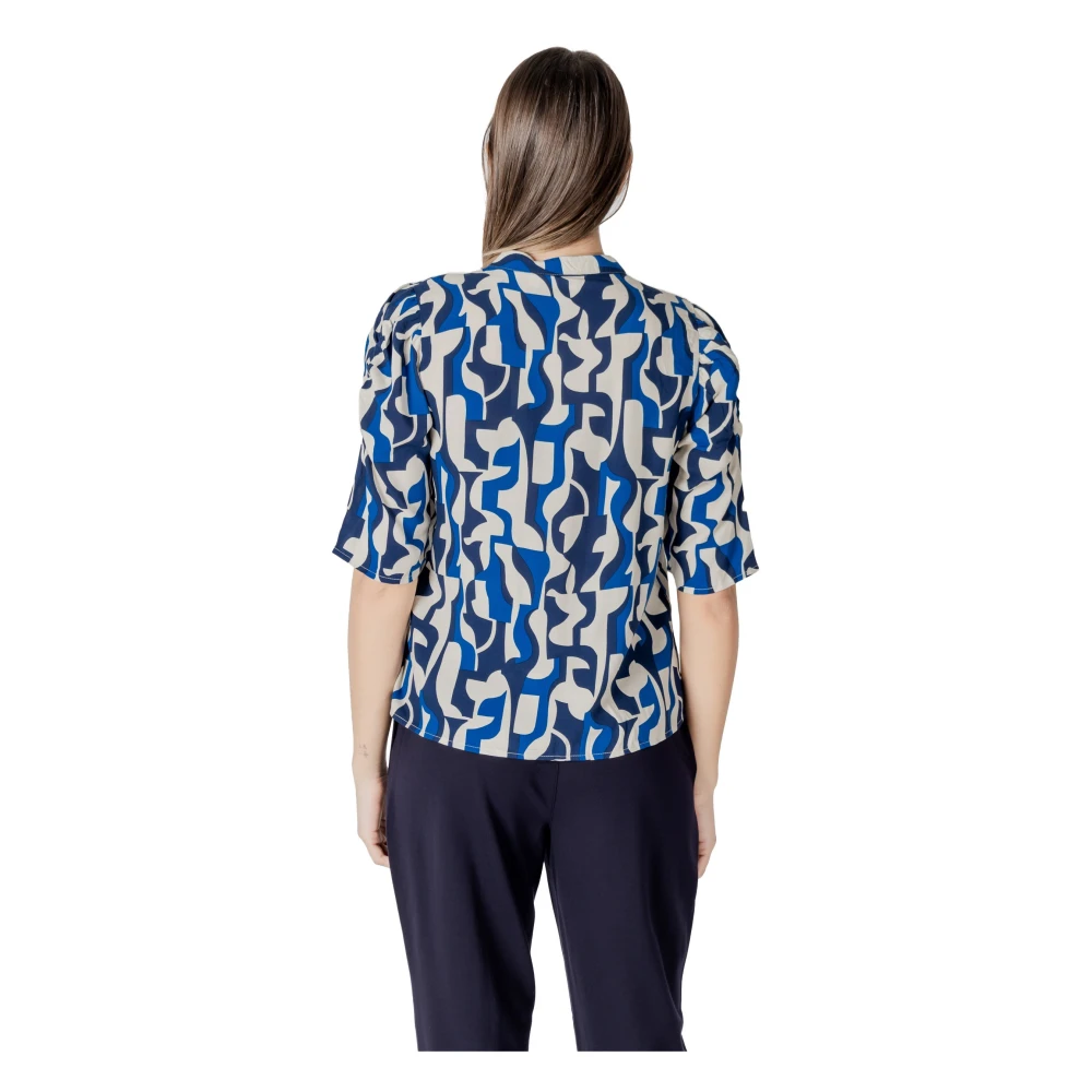 Ichi Geometrisch Patroon Ronde Hals Tas Blue Dames