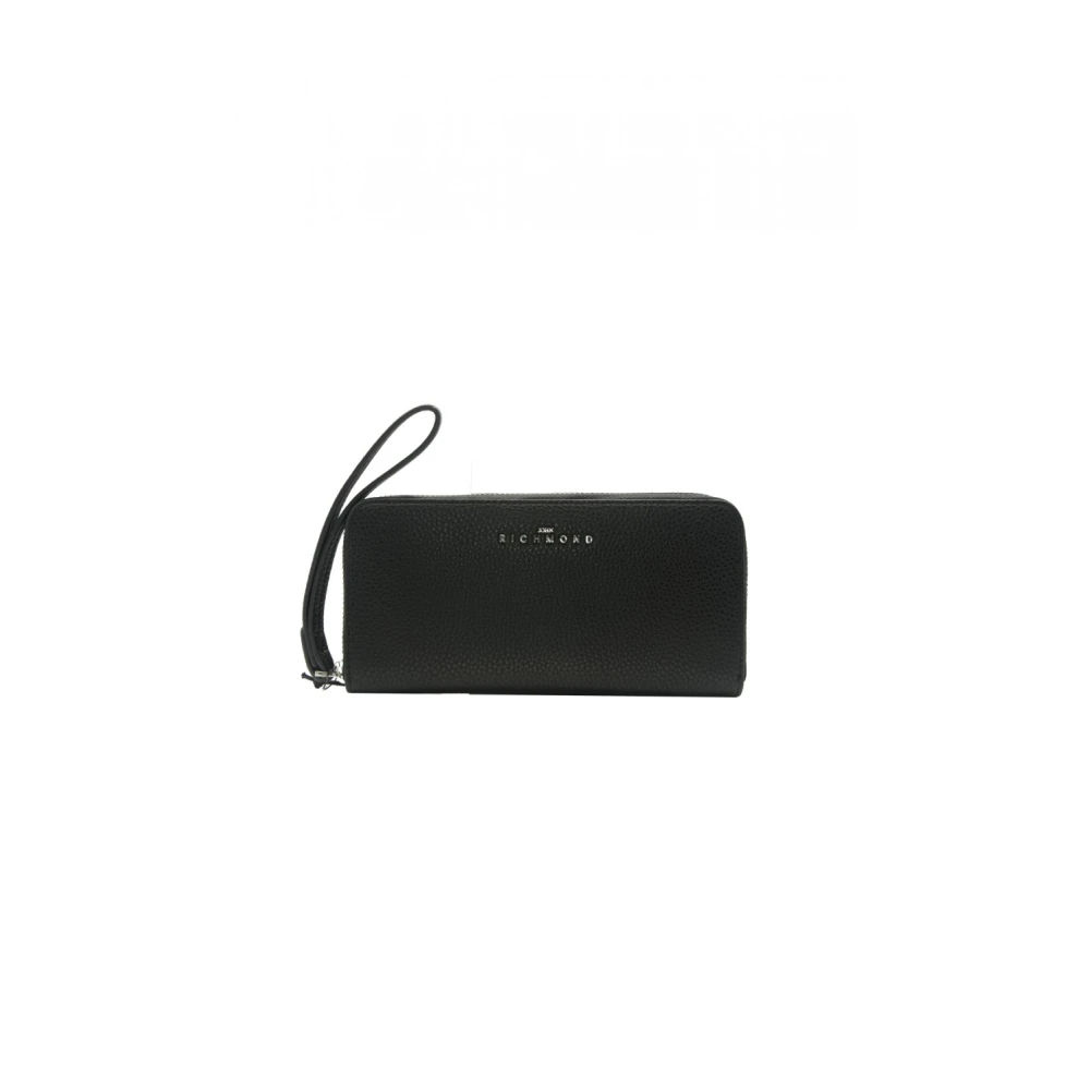 John Richmond Zwarte leren portemonnee met metalen logo Black Dames