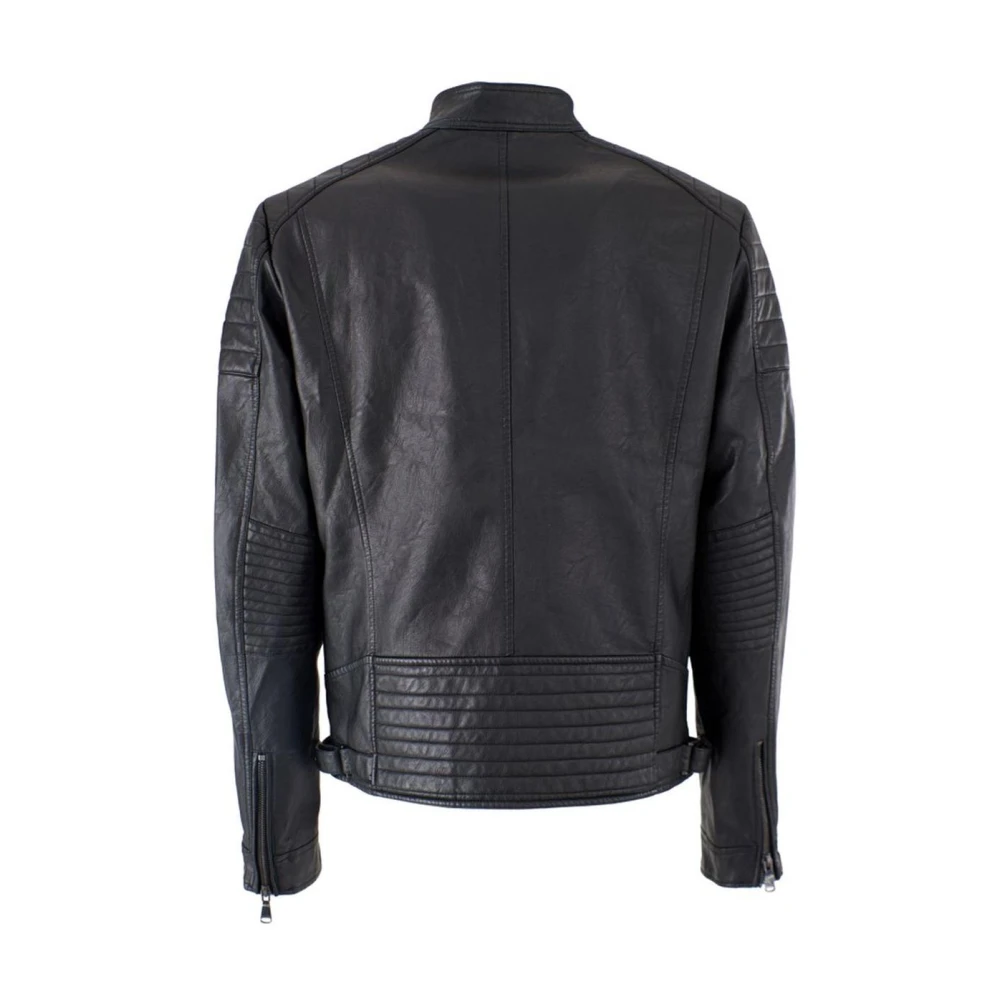 YES ZEE Zwarte Eco-Leren Moto Jas Stijl Black Heren