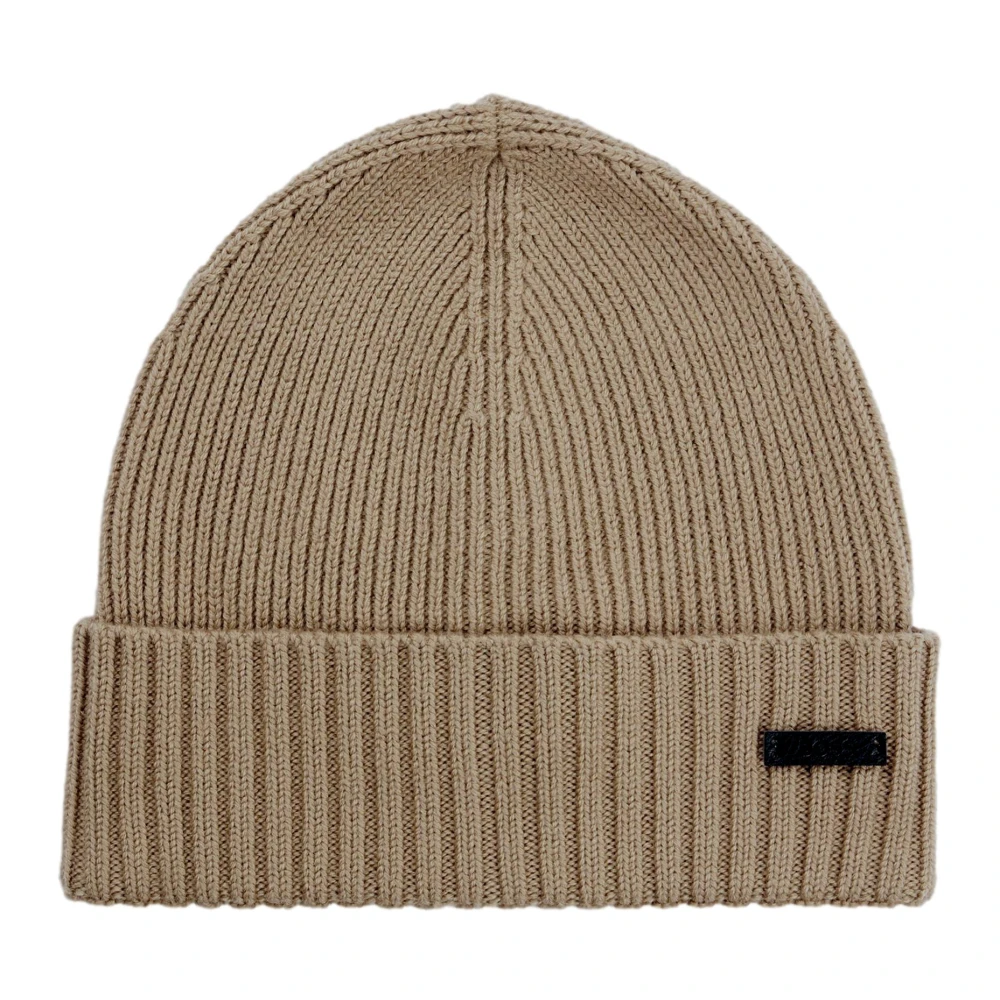 Hugo Beige Ribbed Wool Beanie Fati Sand - Male - Accessories - One Size - Accessories