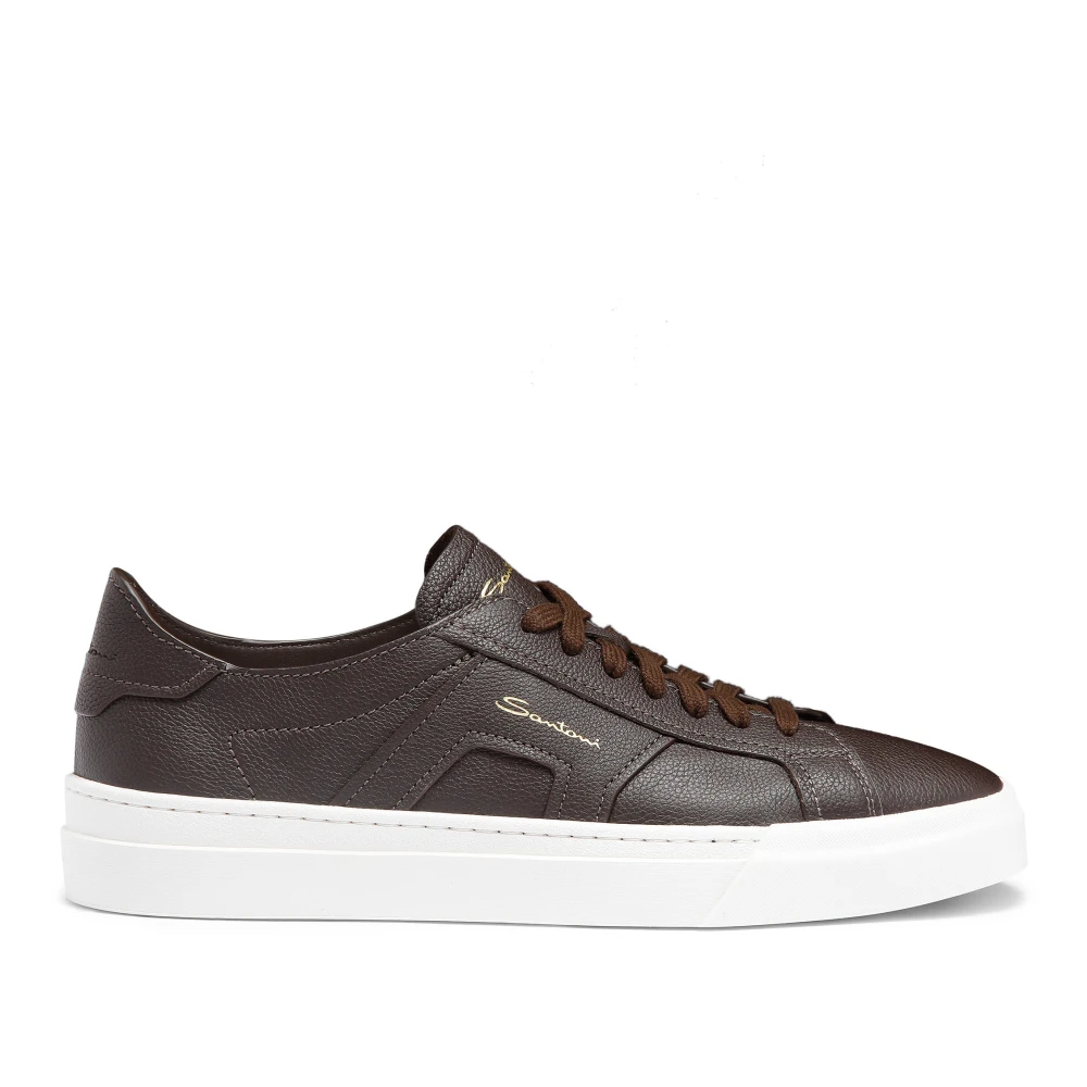 Santoni Men's Brown Double Buckle Sneakers